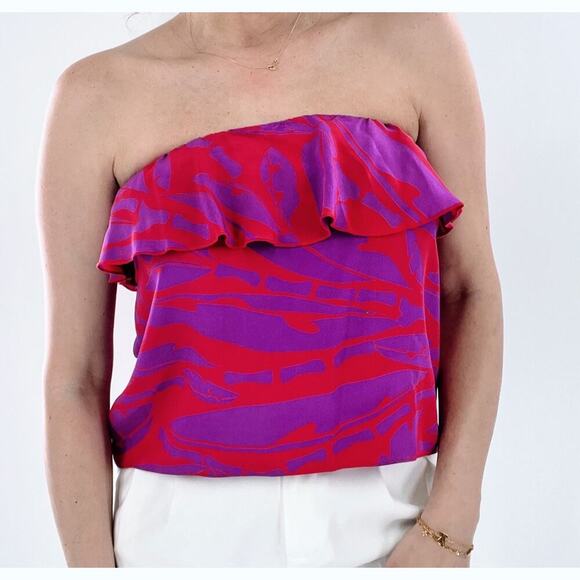 Amanda Uprichard Silk Pink and Purple Strapless Top Size Medium - Picture 3 of 5